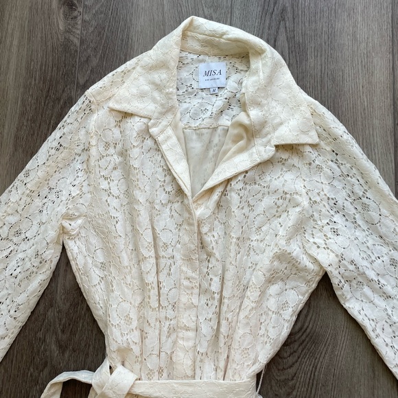 misa los angeles florence ivory lace belted button front midi shirt dress medium - Picture 4 of 10